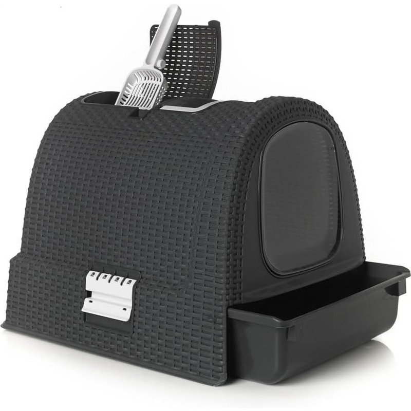 Maison De Toilette Pour Chat -Bac À Litière Fermé -Compartiment Inférieur Amovible Pour Un Nettoyage Facile -Pelle À Litière Et Tapis De Sol Inclus-51cm X 39cm X 40,5 Cm -Anthracite -Recyclé