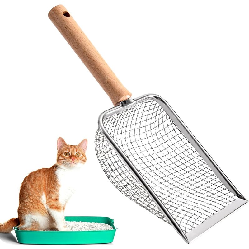 Pelle Litiere Chat Metal,Pelles À Litière Pour Chats En Métal Avec Manche En Bois,Pelle À Sable Tamisée Pour Animaux Domestiques,Idéale Pour Chats Et Chiens,5mm Pour Un Nettoyage Efficace