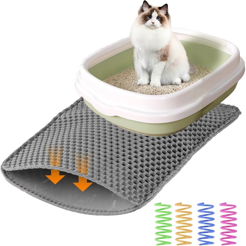 Tapis Litiere Chat,45x30cm Tapis Chat Litiere,Tapis De Litière Pour Chat,Tapis Pour Chat Double Couche Imperméable,Tapis Litière Lavable Pour Toilette Bac À Litière Chat + Ressorts Pour Chat