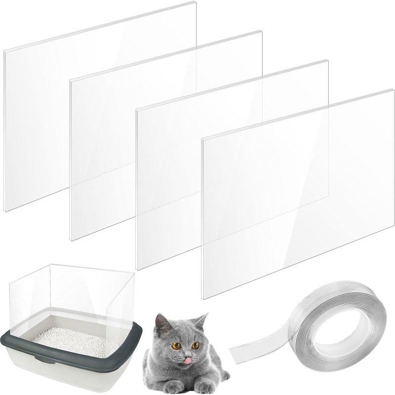 Pee Shields Lot De 4 Bacs À Litière Pour Chat 30 X 40 Cm-Protection Anti-Éclaboussures Pour Litière Pour Chat Avec 1 Rouleau De Ruban Nano-Accessoire Pour Chaton-Paravent-Dessus Ouvert