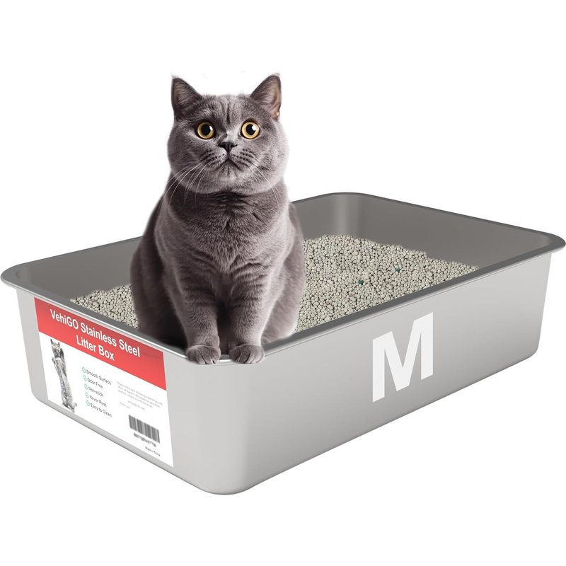 Litière En Métal Pour Chat,Bac À Litière En Acier Inoxydable Durable Pour Grands Chats,Bac À Litière Avec Surface Lisse Et Facile À Nettoyer,M (45 X 35 X 15 Cm)
