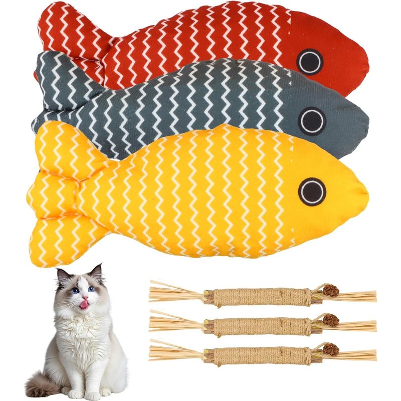 Letnerny-6 Pièces Jouet Pour Chat, Morceaux De Bâtonnets D'herbe À Chat, Cataire De Poisson Interactif, Bâtons À Mâcher Pour Chats, Jouets De Soins Dentaires,Pour Éliminer Le Tartre Et Rafraîchir L'h