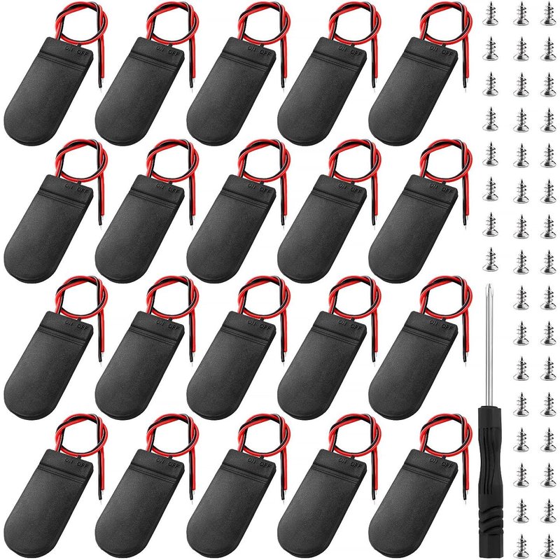 20 Pièces CR2032 Support de Batterie 2 x 3V Commutation Marche/Arret Interrupteur, Supports de Piles CR2032 3V avec Interrupteur, avec Tournevis et Vis, Noir