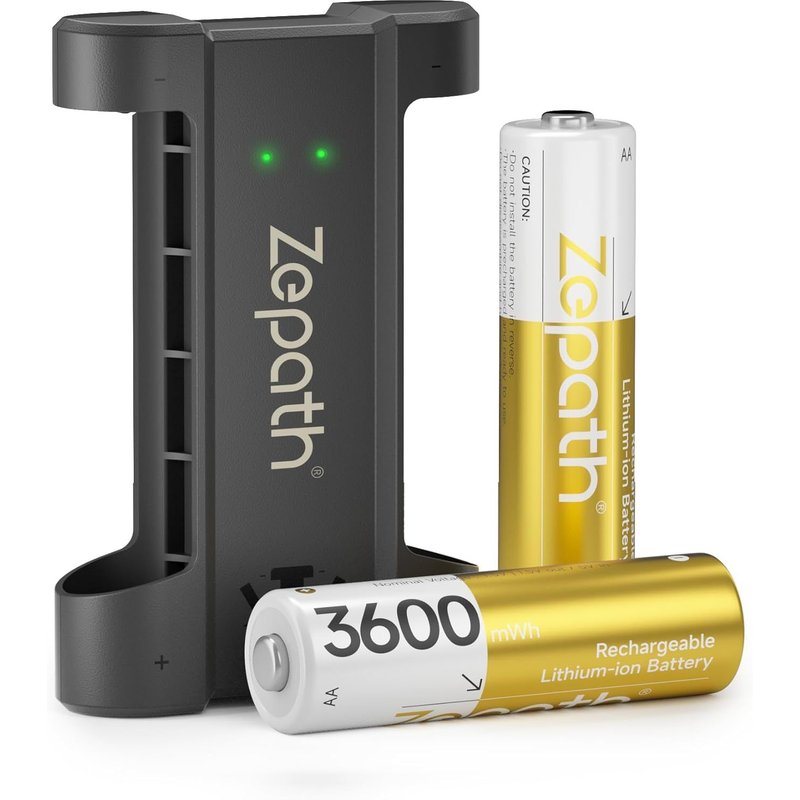 Lot de 2 piles AA au lithium rechargeables avec chargeur, 3600 mWh haute capacité 1,5 V, piles AA Li-ion rechargeables longue durée