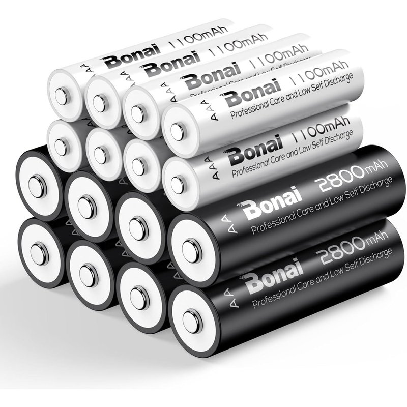 8xAA et 8xAAA 2800/1100mAh Piles Rechargeables, 1.2V Ni-MH Accu HR3 et HR6 Rechargeables, Batteries Grande Capacité, pré-chargées, 1200 Cycles Piles AA/AAA, Faible Auto-décharge (16 pièces)