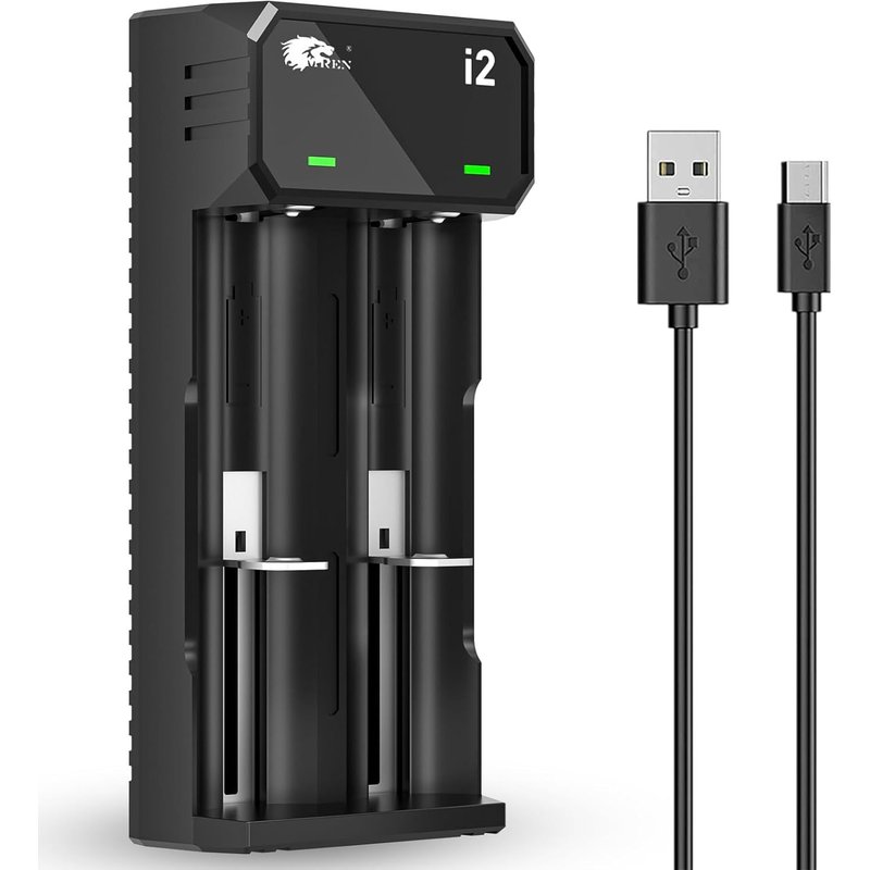 Chargeur Accu 18650, 2 Slots Chargeur Piles Rechargeable Li-ION 3,7V 18650 18490 18350 18500 17500 14500 20700 21700 26650 Batterie au Lithium (avec USB-C)