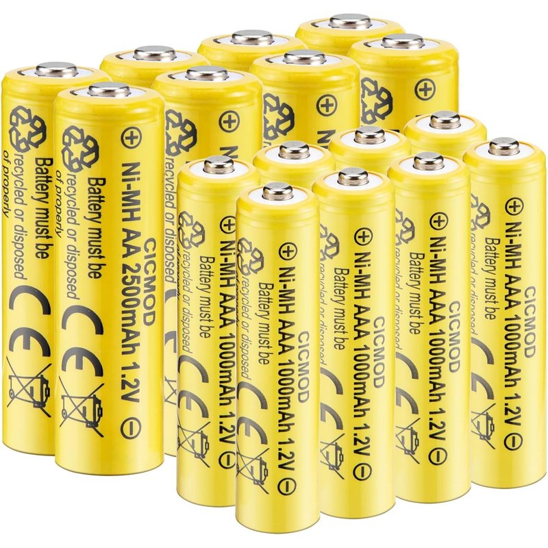 Piles Rechargeables Ni-MH, Lot de 16 Batterie Rechargeable AA et AAA, 8Pcs AA 2500mAh et 8Pcs AAA 1000mAh Haute Capacité 1.2V pour Produits Solaires, électroniques Quotidiens