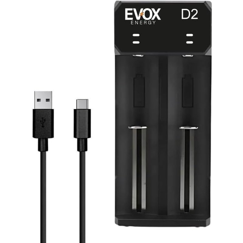 Chargeur Accus USB-C ¿ Double Slot pour Piles Rechargeables Li-ION ¿ Compatible 18650, 18490, 18350, 18500, 17500, 14500, 20700, 21700, 26650 ¿ Charge Rapide avec Sécurité Intelligente