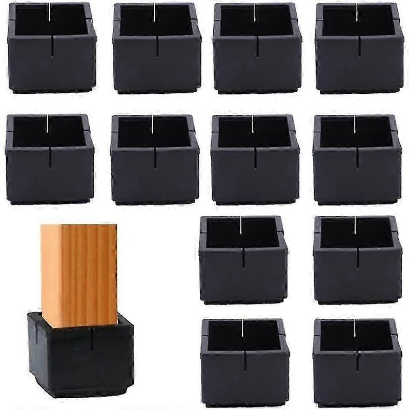 12pcs Protecteurs De Jambes De Chaise Carrée 49-55mm Pvc Protecteurs De Pieds De Table Et De Chaise Capuchons Carrés Avec Feutre Noir Protecteurs De Pieds De Chaise Carrée