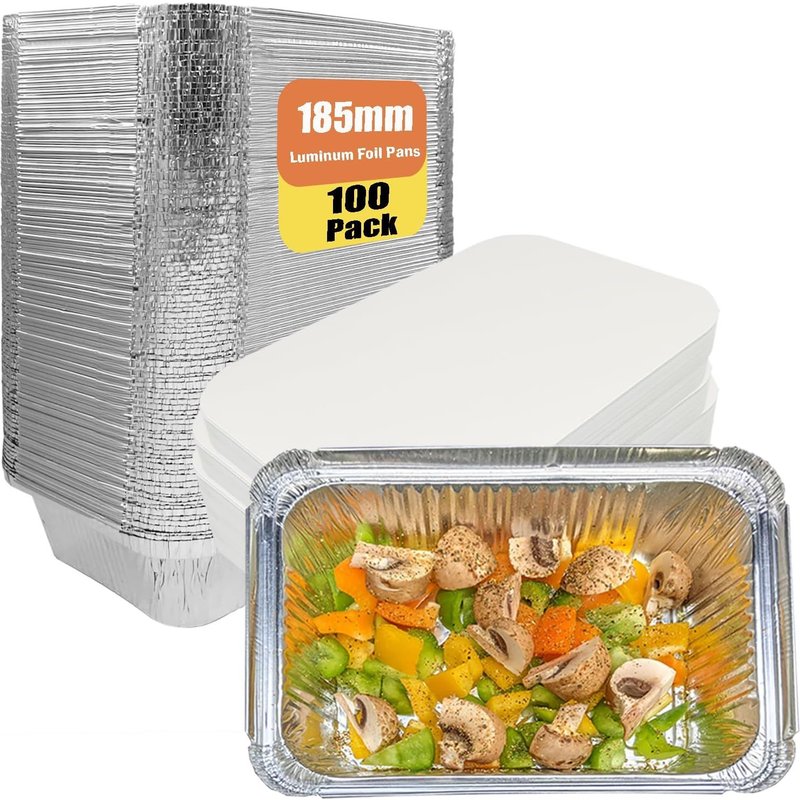 Letnerny-Lot De 100 Barquette Aluminium Avec Couvercle 700 Ml, Idéal Pour Four, Barbecue, Congélation Et Batch Cooking, Plat Aluminium Jetables Multi-U S