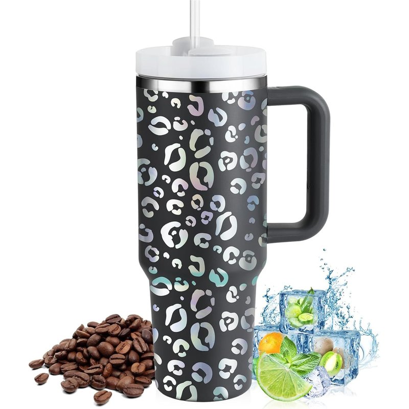 Letnerny-Gobelet Isotherme De 1180 Ml Avec Paille Et Anse - Double Paroi En Acier Inoxydable - Pour Boissons C S Et Froides - Pour La Maison, Les Voyages - Gris Foncé 02