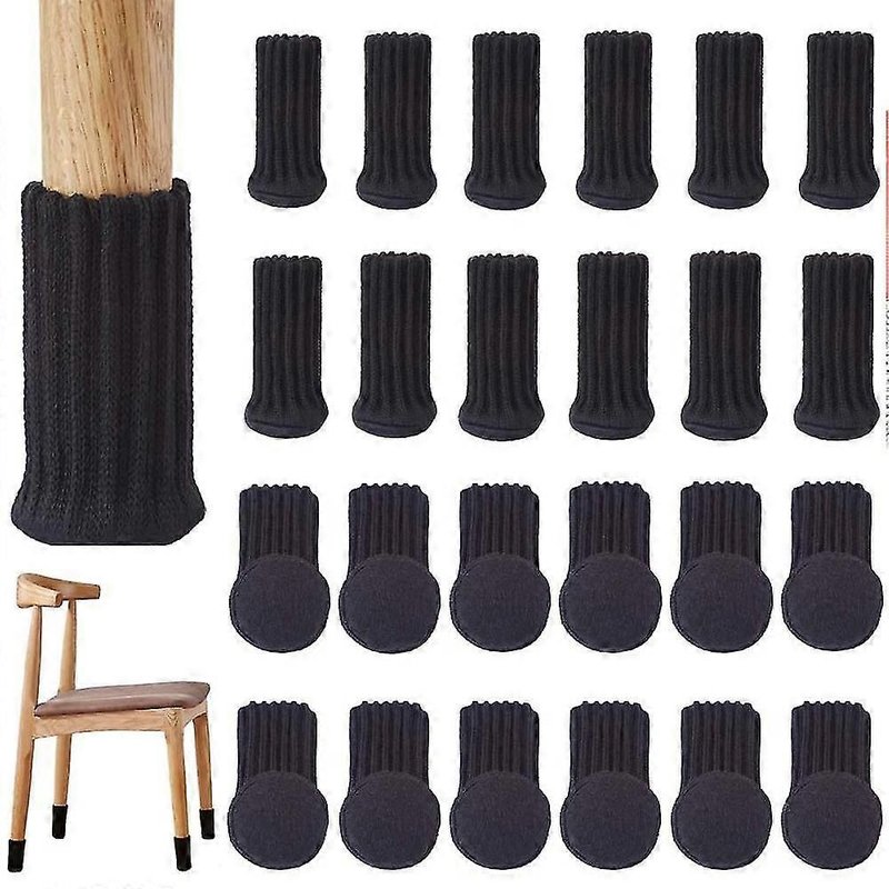 Nouveau Produit,24pcs Chaussettes De Chaise Chaussettes De Meubles Élastique Antidérapant,Coussinets De Meubles Tricotés Pour Pieds De Jambe De Chaise - Noir