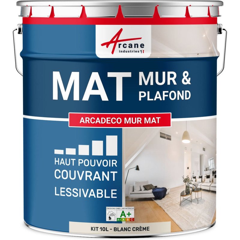 Peinture murale, mat blanche Blanc Crème - RAL 9001 10 L - ARCANE INDUSTRIES