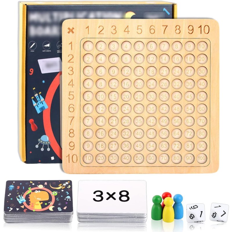 PLAY-Tableau De Multiplication Enfant, Tableau De Multiplication Montessori, Jeux De Plateau Table De Multiplication En Bois, Tableau Table De Multiplication Pour 3Ans Apprendre À Chiffres (Dinosaur)