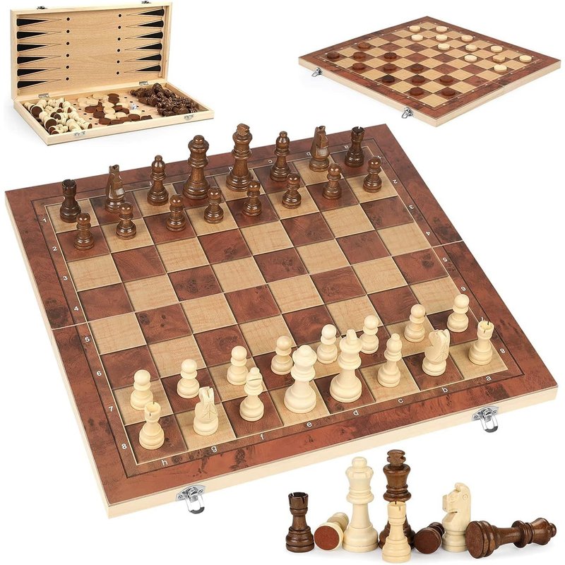 Play-Jeu D'échecs En Bois,3en1 Jeu D'échecs Et Dames,International Chess,Portable Chess,Échiquier Bois Jeu,Jeu D'échecs Pliable,Jeu Echec Bois Jouet En Bois,Loisir Creatif Game Pour Voyage Enfants Ad