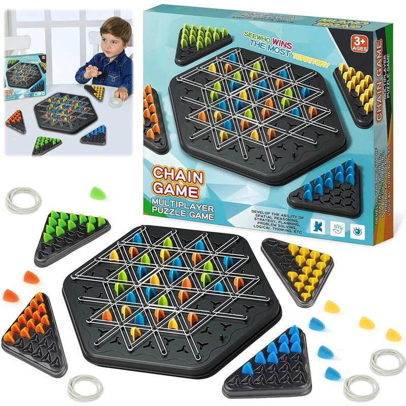 Play-Triggle Jeu,Jeu De L'élastique,Triggle Jeu Élastique,Jeu De Société De Stratégie Avec Élastiques,Jeu D'échecs En Chaîne Triangulaire,Idéal Pour Les Réunions De Famille Pour Enfants (Portable)