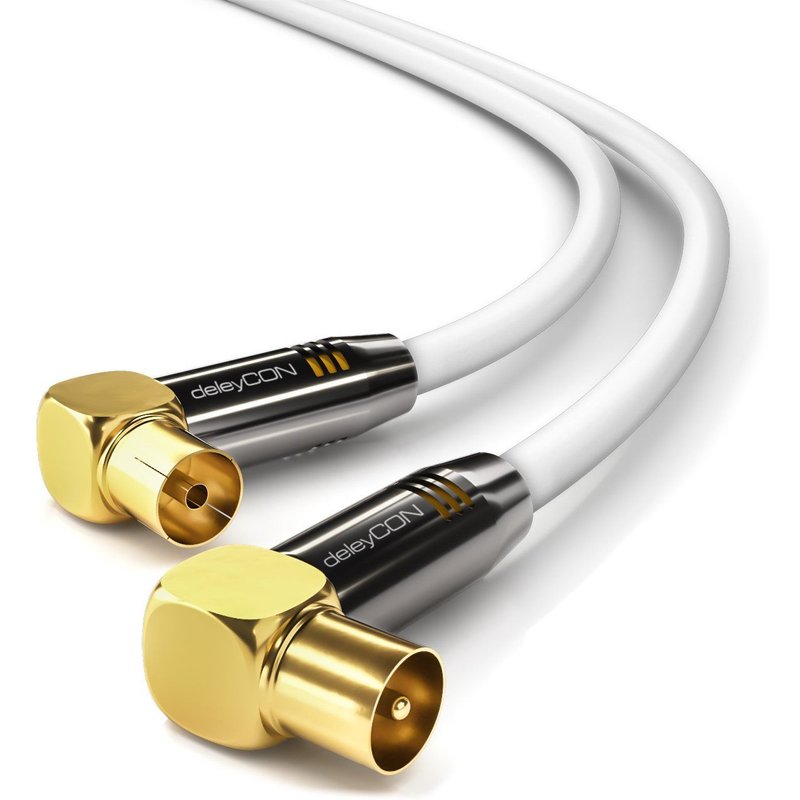 LETNERNY-2M Câble D'Antenne Tv Câble Coaxial Pr D'Antenne 2X Coudé À 90° Connecteur Métallique 4K Ultrahd Fullhd Hdtv - Blanc