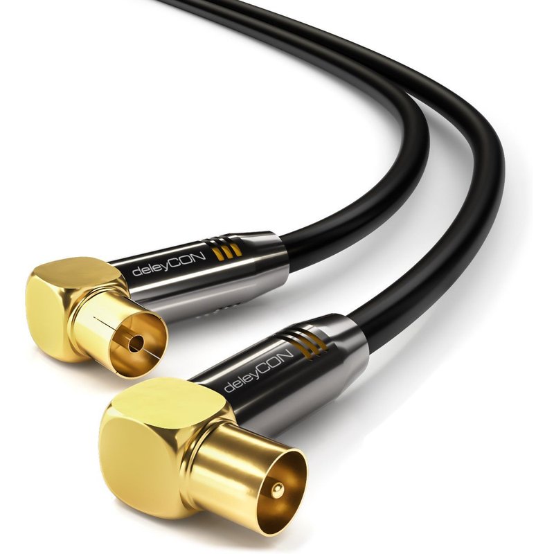 LETNERNY-1M Câble D'Antenne Tv Câble Coaxial Pr D'Antenne 2X Coudé À 90° Connecteur Métallique 4K Ultrahd Fullhd Hdtv - Noir