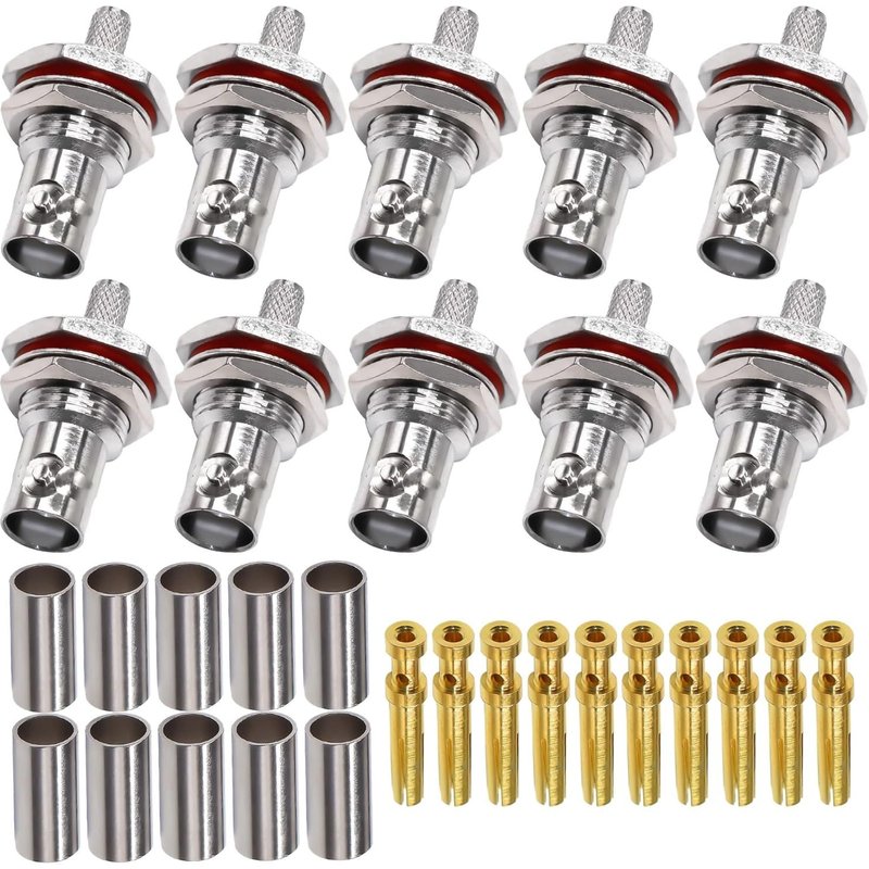 LETNERNY-Connecteur À Sertir Femelle Bnc Bnc Connecteur De Montage Sur Pr De Cloison Femelle Étanche Paquet De 10 Pour Câble Coaxial Rg58 Rg142