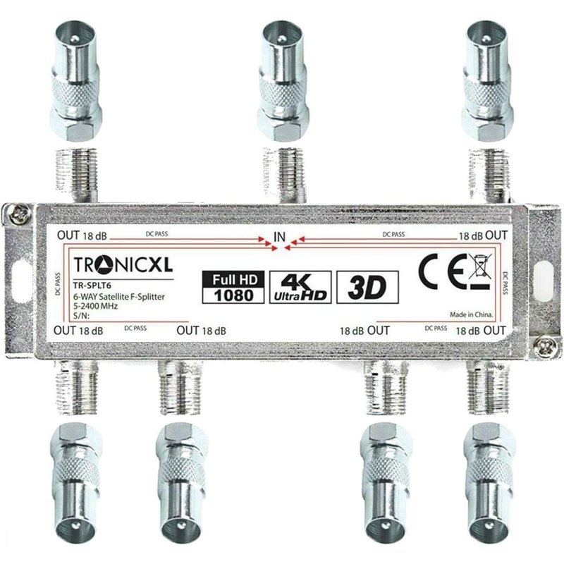 LETNERNY-Répartiteur 6 Voies Bk Premium Adaptateur Câble D'Antenne Tv Satellite Pour Tnt Télévision Par Câble Sat Dvbs Dvbs2 Dvbt Dvbc Numérique Full Hd Tv Distributeur Opensys Separateur