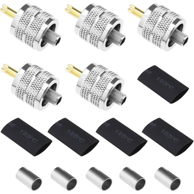 LETNERNY-5Pcs Pl259 Connecteur Pr Mâle Connecteur Pour Câble Coaxial Compatible Avec Lmr240 Rg8X 4D-Fb Câbles Coaxiaux Avec Manchons De Compression Tubes Thermorétractables