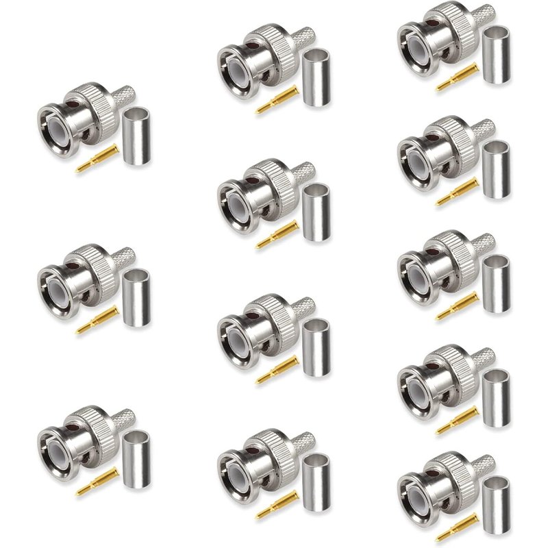 LETNERNY-Lot De 12 Connecteurs Coaxiaux Bnc Mâles Q9 À Sertir Bnc Mâle Connecteur À Sertir Bnc Mâle Connecteur À Sertir 50 Ohm Câble Rf Adaptateur Coaxial Connecteur Pour Câble Coaxial Rg58 Rf
