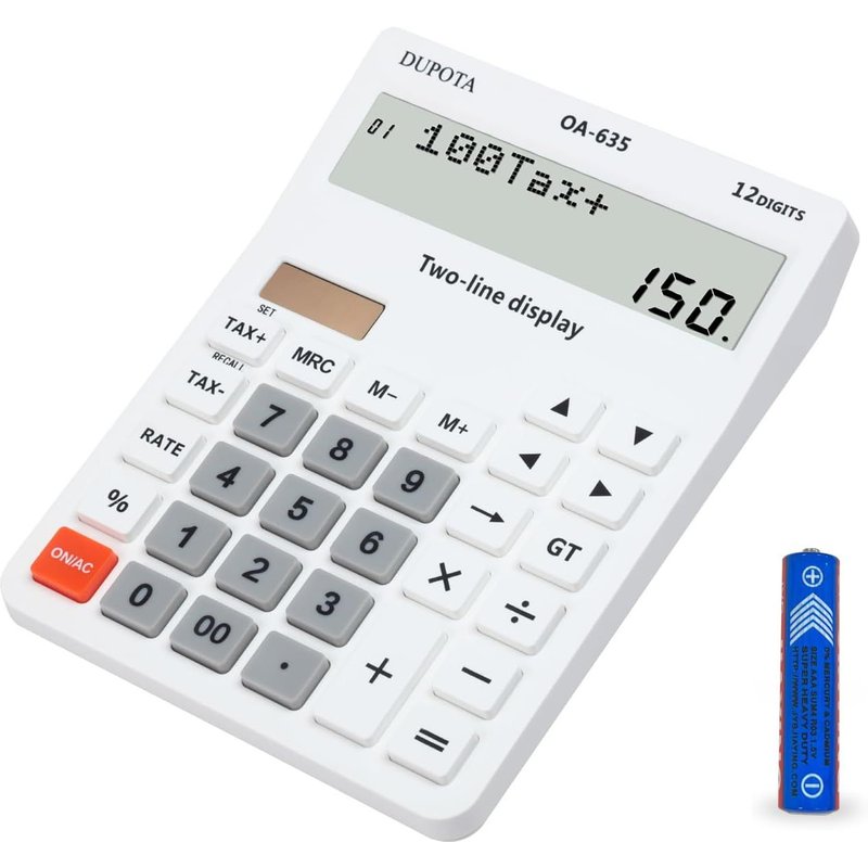 LETNERNY-Calculatrice Portable Grand Écran Gros Boutons Avec Écran Lcd À 12 Chiffres 2 Lignes, Double Énergie Solaire Et Batterie, Calculatrice Avec Fonction Taxe Et Chat Pour Bureau, Maison, École E