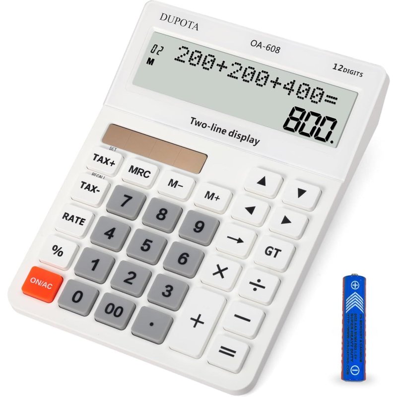 LETNERNY-Oa-608 Calculatrice De Bureau Grand Écran Avec Écran Lcd À 12 Chiffres 2 Lignes, Double Énergie Solaire Et Batterie, Calculatrice Avec Fonction Taxe Et Chat Pour Le Bureau, La Maison, L'Écol