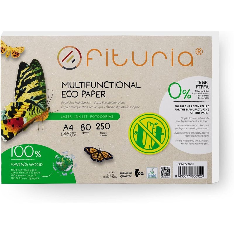 OUPP-Papier Recyclé A4 80Gr, 250 Feuilles 100% Fabriqué Avec Du Papier Recyclé, Paquet De Papier Recyclé De Feuilles, Couleur Naturelle Convient Pour Imprimante Laser Et Jet D'Encre- (1 Paquet)