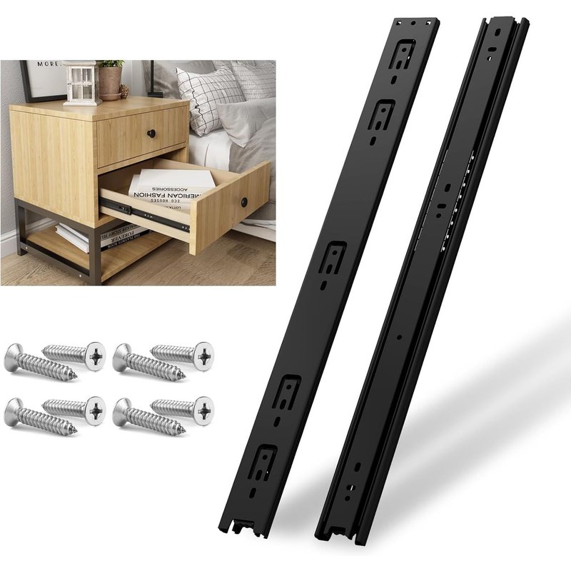 Glissières de tiroir noir,Montage Latéral,Capacité de Charge jusqu'à 35KG,Roulements à Billes,Extension Totale en 3 Parties,600mm,1 Paire