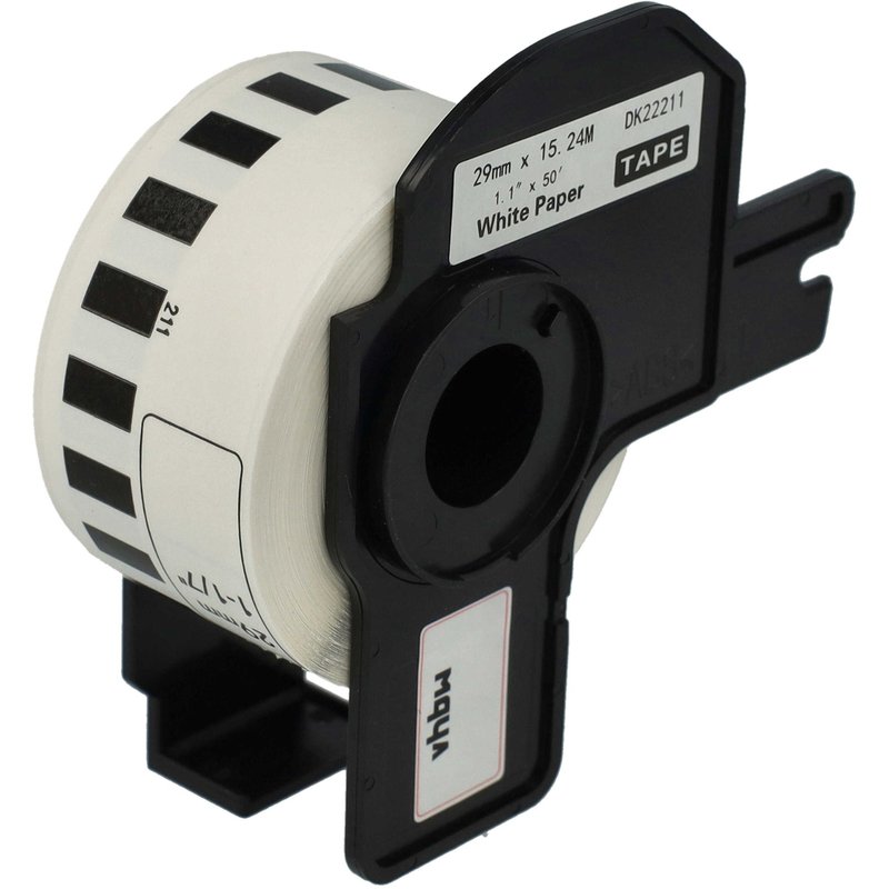 vhbw Rouleau d'étiquettes + support 29mm x 15,24m (1 étiquette) compatible avec Brother PT QL-580N, QL650TD étiqueteuse - premium blanc