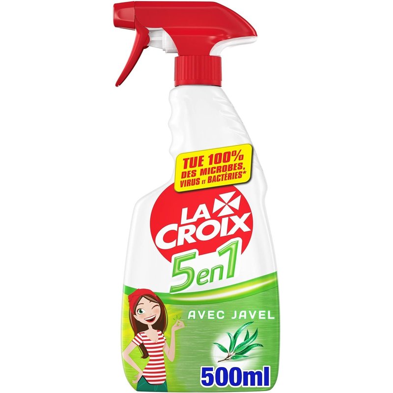 Spray Antibactérien 5 en 1 Nettoyant avec Javel - 500 ml - Désinfecte - Nettoie - Dégraisse - Désodorise - Anti Moisissures