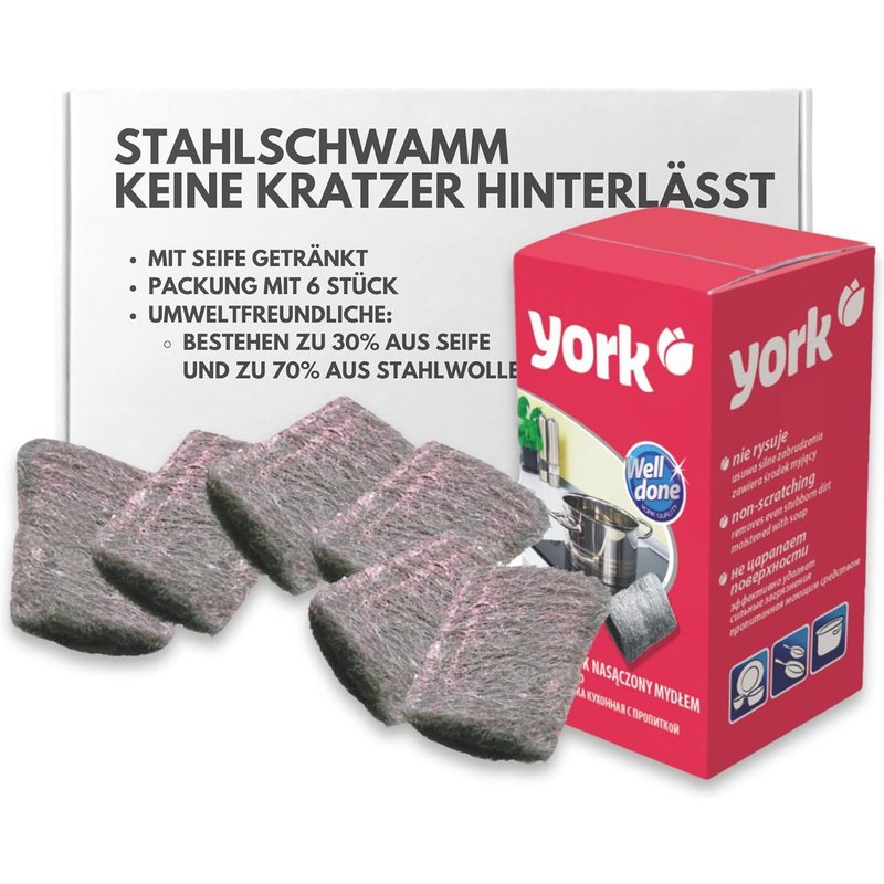 Lot de 6 éponges en Acier Contre Les saletés tenaces - Éponge à récurer Haute Performance pour Cuisine, évier, Bol de Barbecue, avec Savon Extra Fin en Laine d'acier Inoxydable (1 pièce)