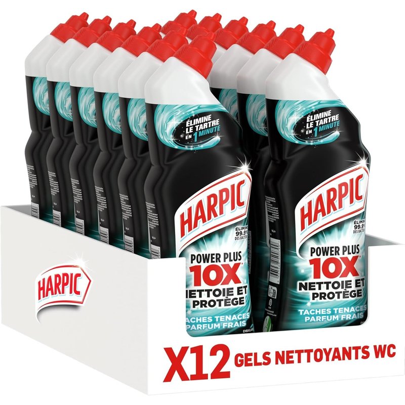 Gel WC Power Plus nettoyant surpuissant taches tenaces - nettoyant WC antibactérien - efficace sans brosse - lot de 12