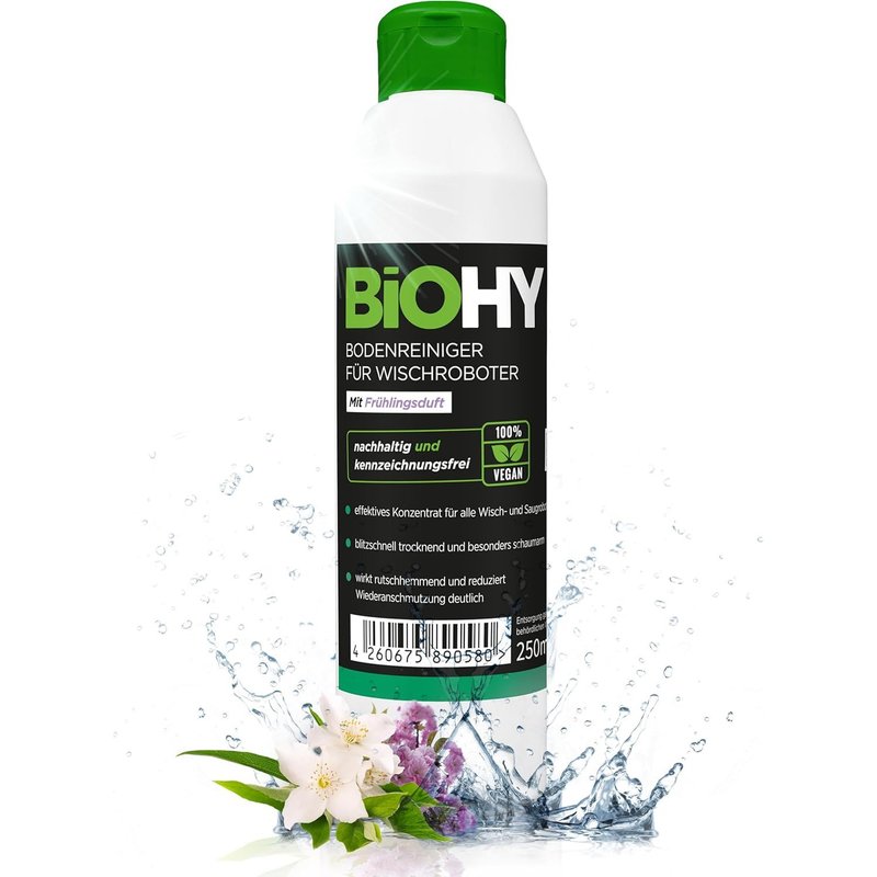 Nettoyant pour sol pour tous les robots nettoyeurs avec parfum printanier (250 ml) Nettoyant concentré pour tous les types de balai et aspirateur robot avec fonction humide Faible mousse et