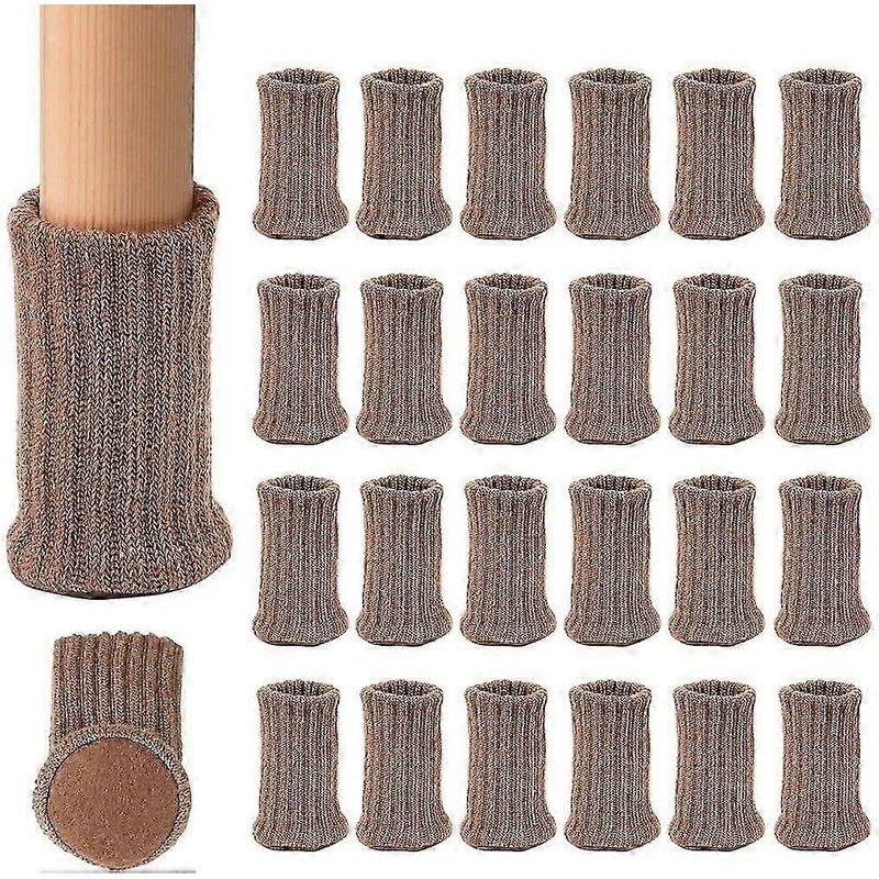 Chaussettes De Jambe De Chaise De Table Tricotées Chaussettes De Meubles De Chaise Élastique Ensembles De Protecteurs De Sol En Bois Pour Pieds De Meubles,Brun Clair,Paquet De 24