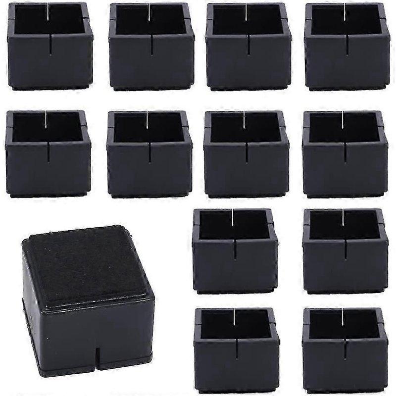 12pcs Carré Chaise Leg Caps 42-48mm Pvc Table Et Chaise Leg Caps Casquettes Carrées Avec Feutre Noir Noir Chaise Leg Caps