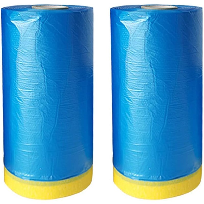 2 Pièces Masker avec Ruban de Masquage Film Ruban Adhésif Toilé Masquage Protection Feuilles de Poussière Imperméable Couverture Peinture de Voiture Bleu 200cm x 20m