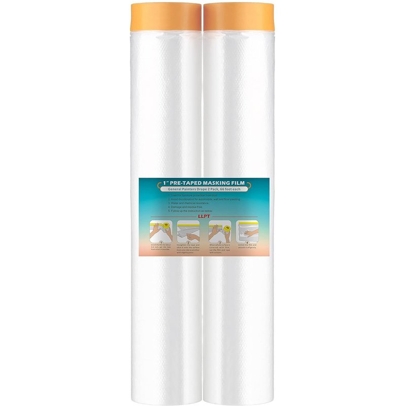 Ruban adhésif et drapé Film Masquage Pré-Enregistré 400 cm(déplié) x 20 m chacun Lot de 2 chiffons pour peinture de meubles muraux automatiques Protection contre la contamination (MFT4002)