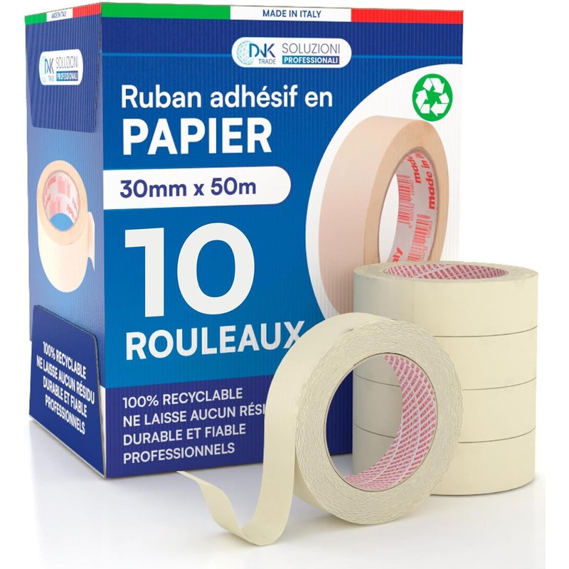10x Ruban de Masquage 30mm x 50m-Pour Peinture et Masquage-Adhésif Sans Laisser de Résidus-Ruban Papier