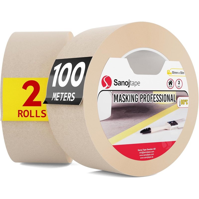 Ruban de Masquage à Usage Général 50mm x 50m2 Rouleaux pour les Travaux de Masquage et de Décoration de Peinture D'intérieur par