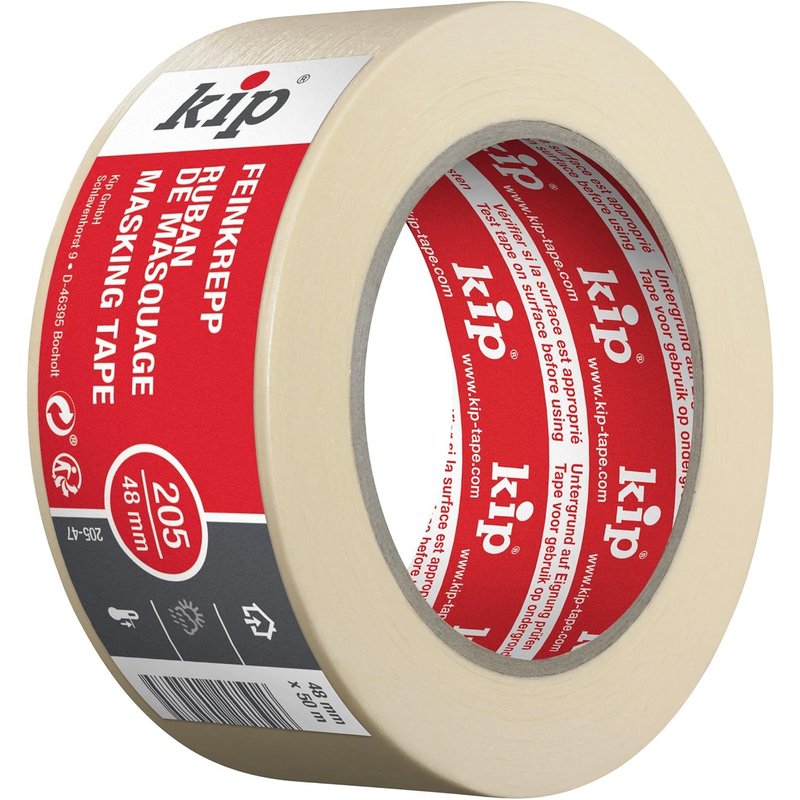 Ruban adhésif de masquage fin en papier crêpé 205-47-Masking tape idéal pour les travaux de peinture en intérieur-Dimensions:48mm x 50m-Couleur nature