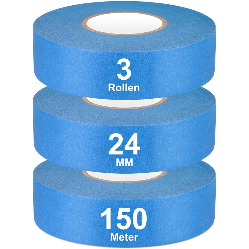 Lot de 3 rouleaux de ruban crêpe bleu-24 mm x 50 m-Étanche-Résistant aux hautes températures-Résistant aux UV