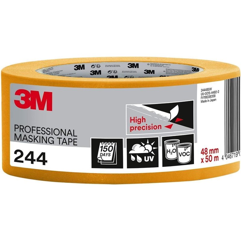 Ruban de Masquage Professionnel 244 Haute Précision-1 Rouleau,48 mm x 50 m-Surfaces Universelles,Résistant aux UV et à l'Eau,Usage Intérieur et Extérieur