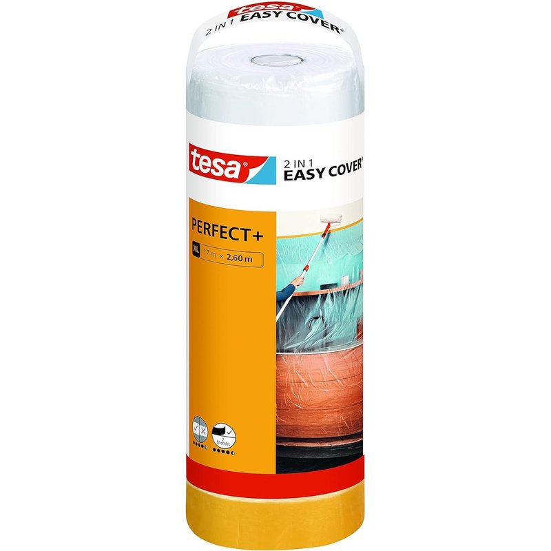 Easy Cover Perfect+ avec Recharge M-Ruban de Masquage 2-en-1 avec Film et Papier Washi-Pour Masquer et Recouvrir durant les Travaux de Peinture-17 m x 2,60 m
