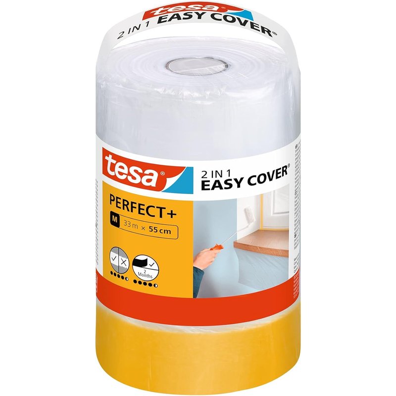 Easy Cover Perfect+ avec Recharge M-Ruban de Masquage 2-en-1 avec Film et Papier Washi-Pour Masquer et Recouvrir durant les Travaux de Peinture-33 m x 55 cm