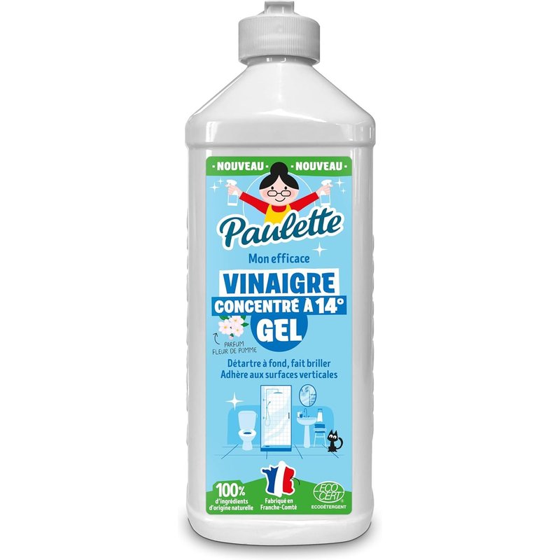 Vinaigre Ménager en Gel Fleur de Pomme Concentré 14° - Nettoyant Détartrant Multi-Surfaces - Authentique, Naturel et Ecocert - Adhère aux Surfaces Fait Briller - Fabriqué en France - 500 ml