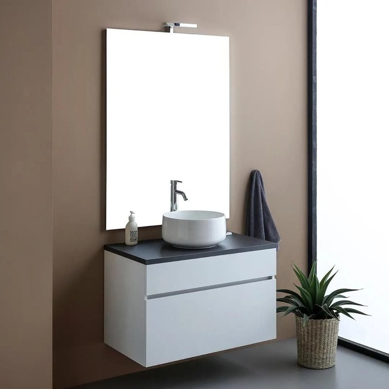Meuble De Salle De Bains Suspendu 80cm Blanc Avec Top Anthracite Sole
