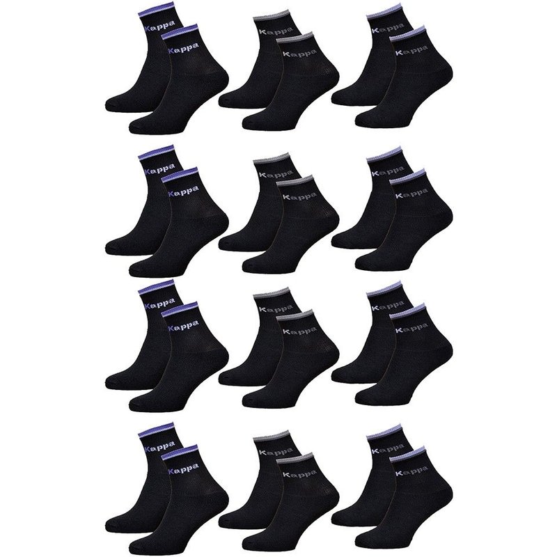 Chaussettes Femme Kappa Modèle Tennis -Assortiment Modèles Photos Selon Arrivages- Pack De 12 Paires Tennis Noires