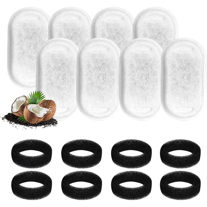 Filtre Fontaine Eau Chat, Filtre À Charbon 8 Pièces Et Une Éponge En Mousse 8 Pièces Pour Chat En Acier Inoxydable De 3.2l Fontaines À Plwf003 Avec Charbon Actif